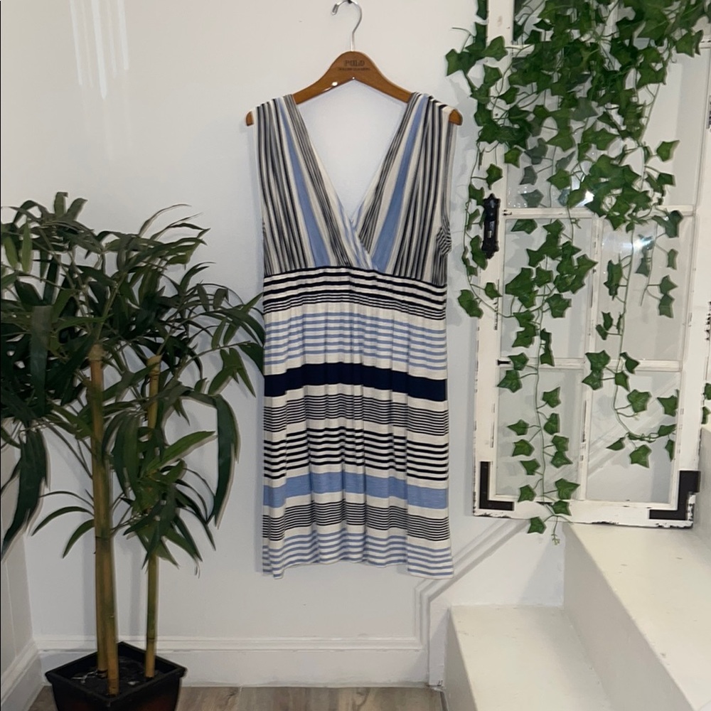 LOFT Blue and White Striped Dress